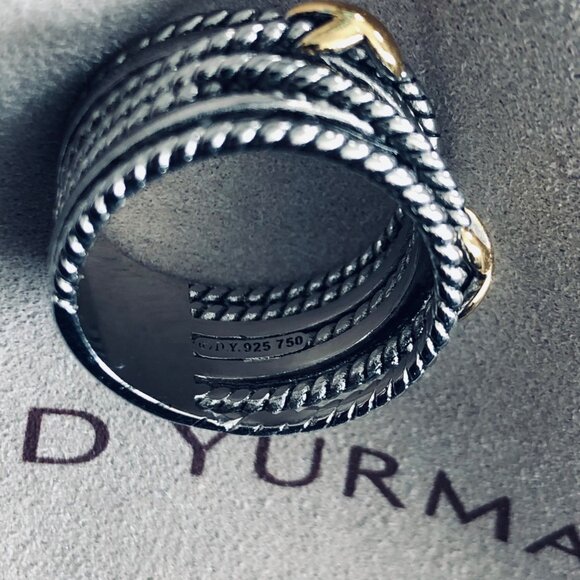 David Yurman Double X Crossover Ring with 18K Gold Size 8 DY Pouch Included - Picture 8 of 15